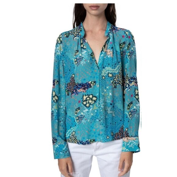 Zadig & Voltaire Tops - Zadig & Voltaire Tink Glam Rock Shirt Womens Size M Blue Multicolor Viscose Top